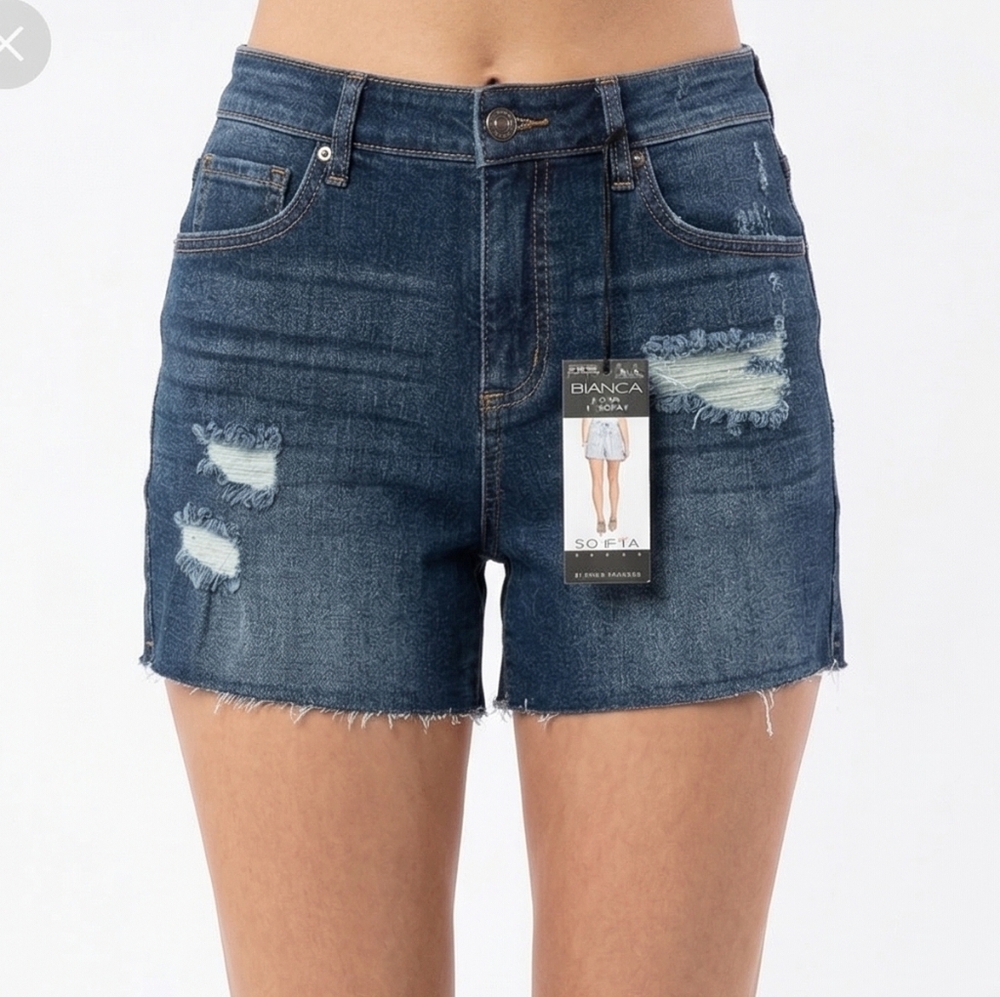 NWT Sofia Vergara Bianca Curvy Short Distressed Denim Shorts Size 4